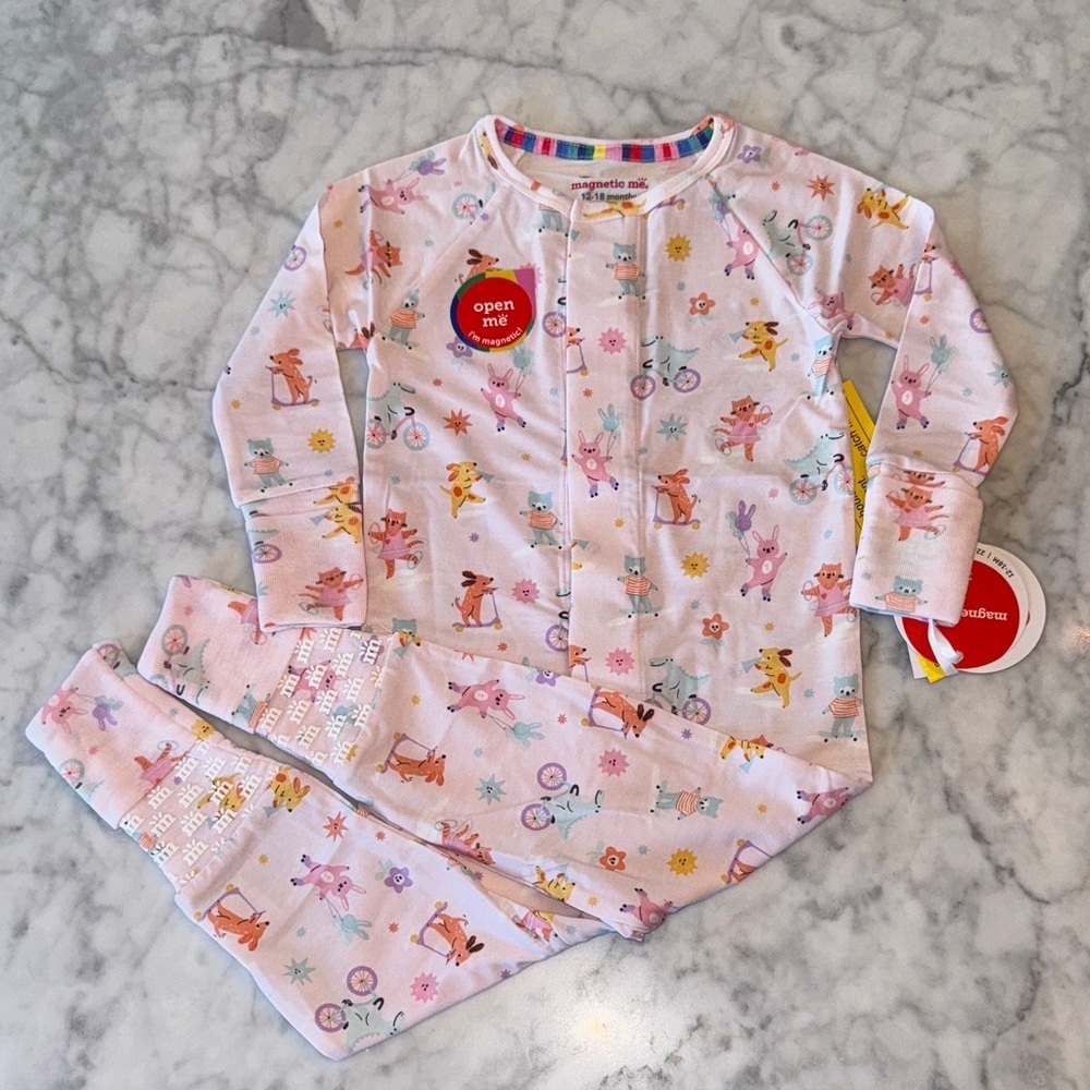 Magnetic Me Pink Animal Print Two-Piece Pajama Set no tags